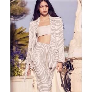 MISA Los Angeles “Kelsey” Abstract Zebra Pattern Belted Blazer Jacket S